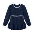 thumbnail image 4 of Gamivast Peplum Blouses for Women Plus Size Long Puff Sleeve Casual Tops Eyelet Lace Trim Shirts Crewneck Ruffle Hem Tunic Top Dark Blue XXXL, 4 of 7