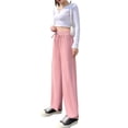 thumbnail image 3 of Pantalones Anchos de Punto Gofre para Mujer, con Cintura Elástica Alta y Cordón Ajustable. Rosa S, 3 of 7
