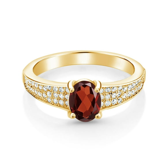 Gem Stone King 18K Yellow Gold Plated Silver Red Garnet Engagement Ring for Women | 1.98 Cttw | Oval 8X6MM | Gemstone January Birthstone | Wedding Engagement Anniversary Promise Ring for Women