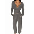 thumbnail image 1 of Conjuntos de Dos Piezas de Otoño para Mujer, Camiseta de Larga con Cuello en V y Pantalones Anchos, Conjuntos de Chándal Informal. Gris Oscuro XL, 1 of 6
