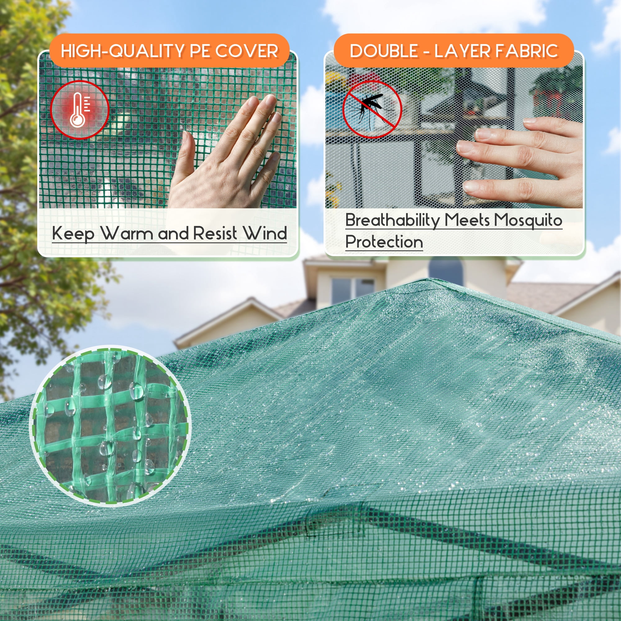 Vineego 8*6 Ft Portable Pop-Up Walk-in Greenhouse with Central Lock Windproof PE Cover, Double-Layer Windows, for Garden and Backyard, Green