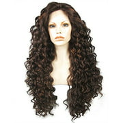 Ebingoo Brown Black Long Deep curly Synthetic Lace Front Wig For Women N18-6+30