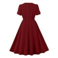 thumbnail image 3 of Efsteb Women's Elegant Vintage Dresses Round Neck Short Sleeve Dress Casual Solid Color Work Party A-Line Dress （Wine，XXL）, 3 of 7