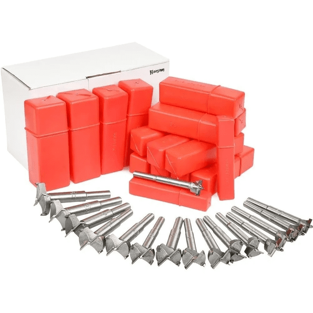 Kit Brocas Bloosom 15-35mm Para Carpintería Bisagra De Acero Plata con Rojo