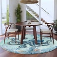 thumbnail image 4 of Coastal Octopus Blue Round Area Rugs Collection 5', Summer Beach Nautical Coral Starfish Non Slip Indoor Circular Throw Runner Rug Floor Mat Carpet for Living Room Dining Table Bedroom Nursery, 4 of 9