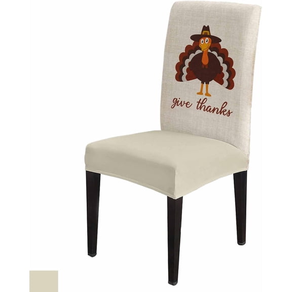 Turkey for Thanksgiving Dining Room Chair Covers Set of 4, F Vintage Linen Texture Stretch Chair Slipcovers Removable Washable Seat Cover Chair Protectors for Kitchen Home, Hotel Banquet