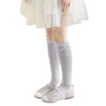 thumbnail image 2 of Girls Summer Solid Color Knee High Socks Bowknot Knit Mesh Dress Socks Kids Cute Soft Comfy Breathable Socks Gray 3-10 Years, 2 of 6