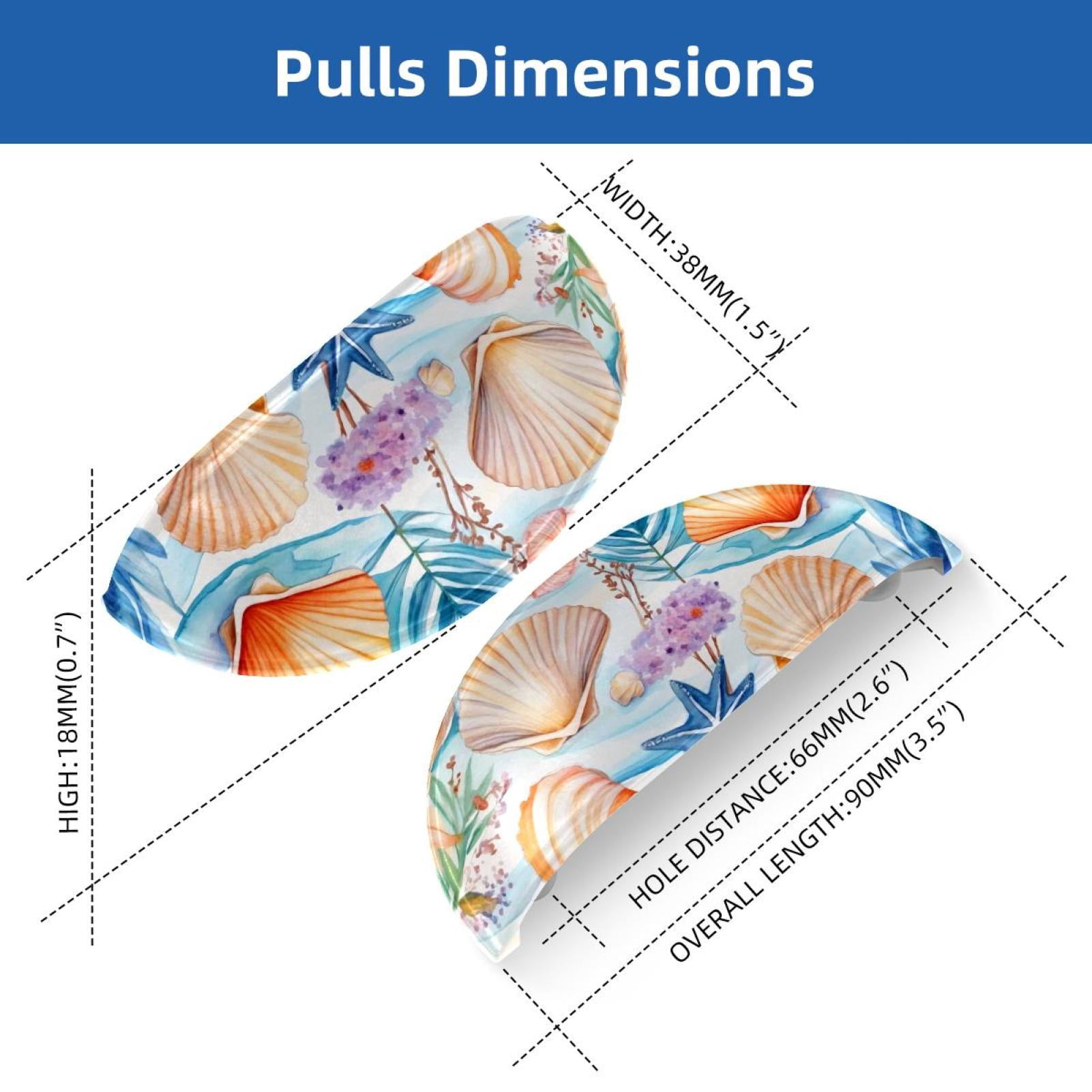 PhooArto 6 Pcs Cup Drawer Pulls, Watercolor Beach Seashells Pattern Shell Shape Handles Cabinet Knobs for Dresser Cupboard Closet Wardrobe with Screws