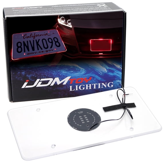 JDM Style Brilliant Red LED Illuminate License Plate Background Frame Mount For Car Truck SUV RV, Universal Fit Front or Back