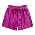 thumbnail image 5 of cocolona Womens Summer Casual Satin Beach Shorts Solid Color Elastic Waist Bow Wide Leg Vacation Lounge Shorts with Pockets, 5 of 5
