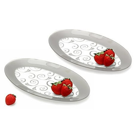 Fused Glass Platters - GAC Tempered Glass Oval Platter Serving Tray and Decorative Plate Set of 2 Unbreakable - Chip Resistant - Oven and Microwave Safe - Dishwasher Safe - Stackable
