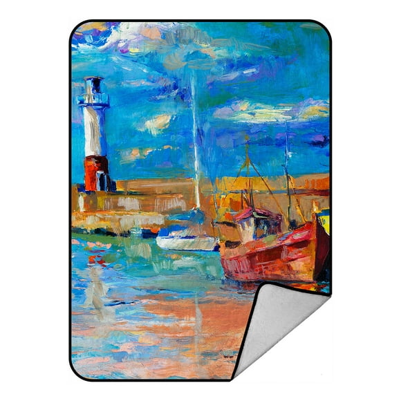 YUSDECOR Sunset Beach Lighthouse Blanket Crystal Velvet Front and Lambswool Sherpa Fleece Back Throw Blanket 58x80inches