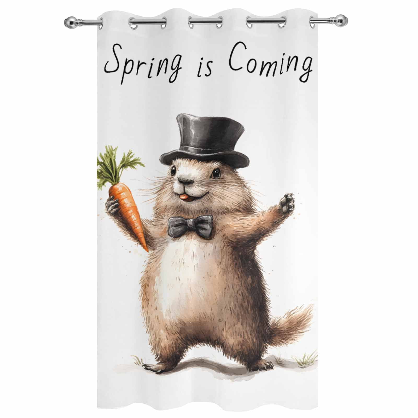 Outdoor Curtains for Patio Waterproof, Groundhog Day Windproof Pravicy Outside Porch Blackout Curtain, Spring Cute Brown Aniamls Carrot Sun Blocking Grommets Curtains for Cabana Gazebo 54"x108"