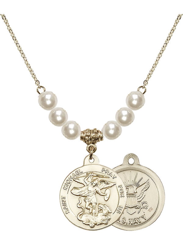 18-Inch Hamilton Gold Plated Necklace with 6mm Faux-Pearl Beads and Cross Charm.
