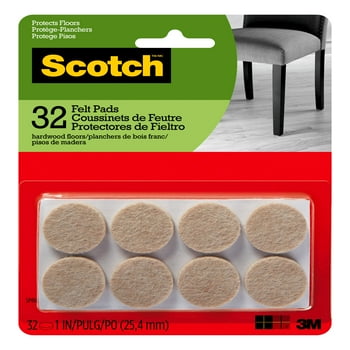 Scotch Felt Pads Round, 1 in. Diameter, Beige, 32/Pack, Hardwood, Tile, Laminate Floor Protection