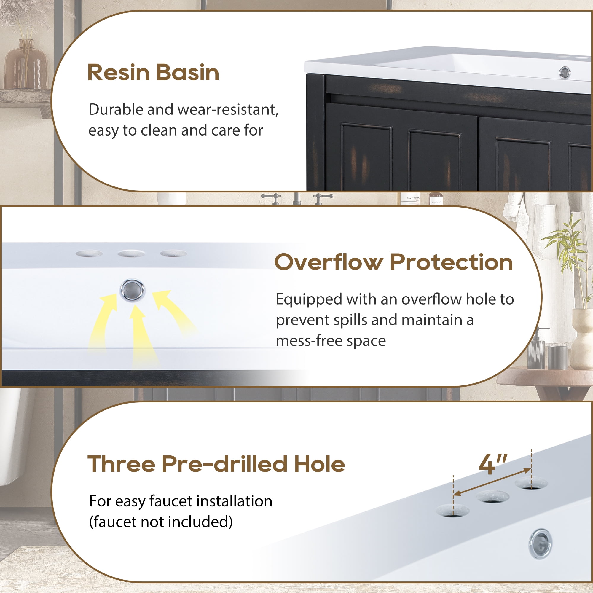 KYLE & KAY 36" Bathroom Vanity with Ceramic Sink, Bathroom Vanities Cabinet with Soft-Close Cabinet, Vanity Sink with Adjustable Shelves, Espresso