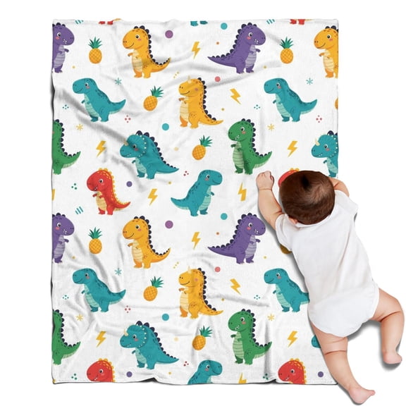 White Dinosaurs Pineapples Bolts Pattern Blanket,Comfortable Soft Lamb Wool Throw Blanket,All Season,Warm Lightweight Blankets for Sofa Bed Couch Living Room Chair,30"x40"
