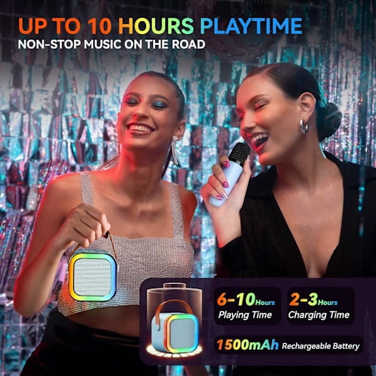 Karaoke Machine for Kids and Adults, Portable Bluetooth Mini Karaoke Microphone Singing Speaker with 2 Microphones and Lights, Toys White