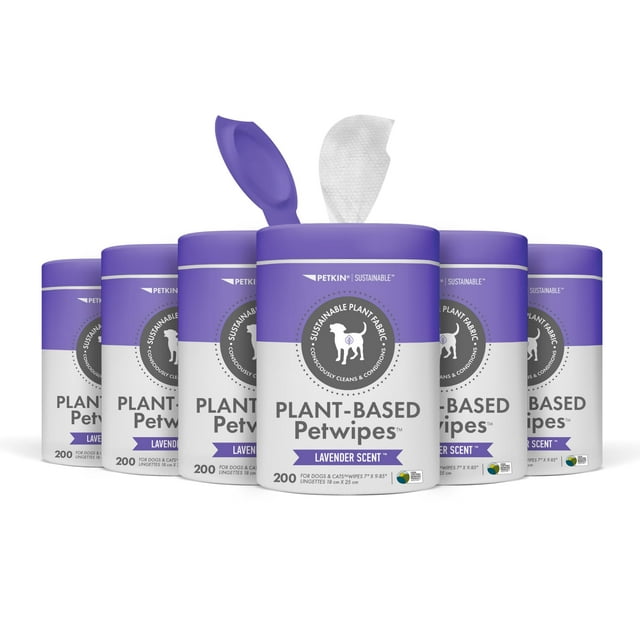Petwipes Petkin 200 toallitas a base de plantas, 6 unidades, para perros y gatos