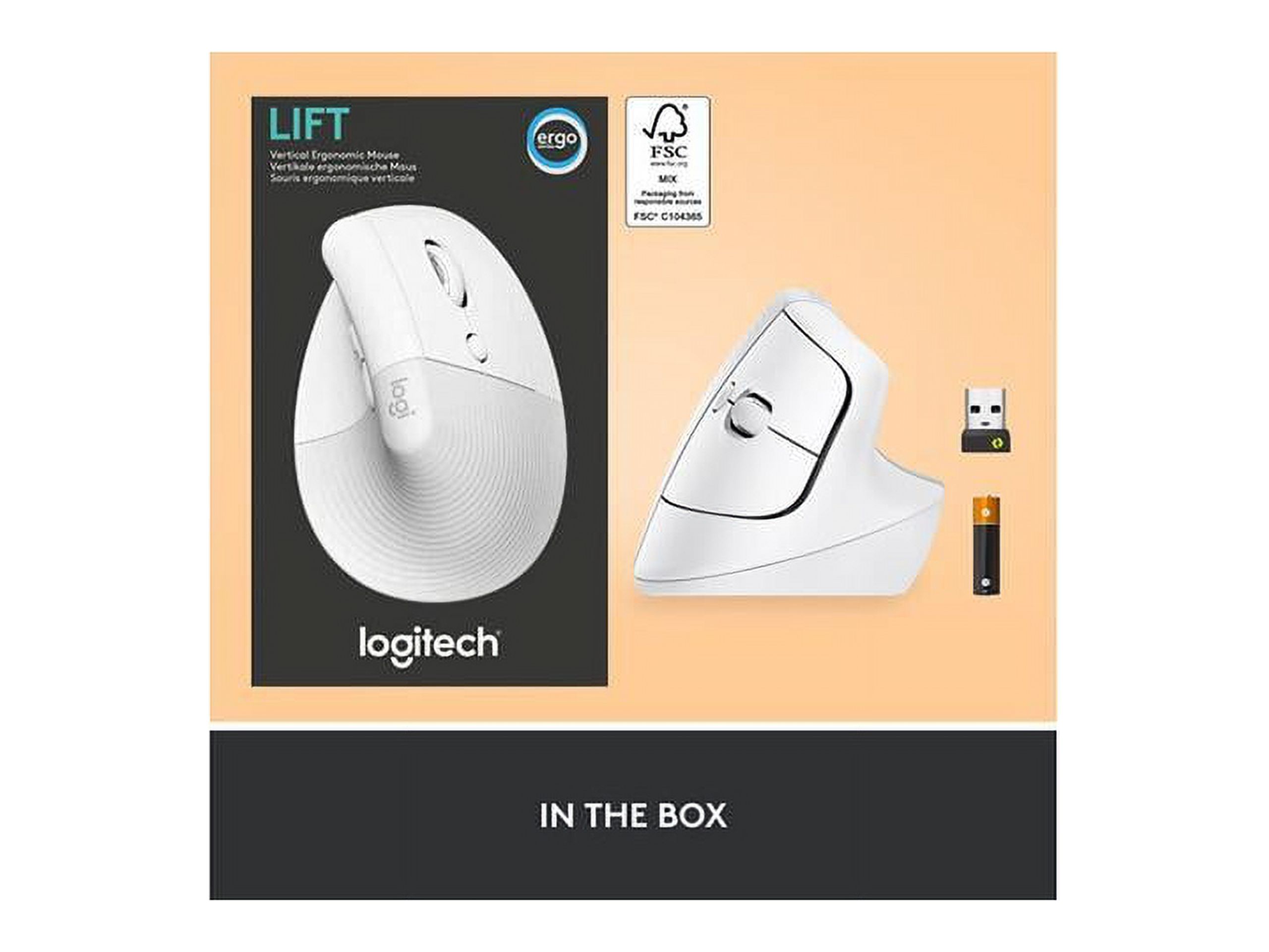 Logitech Lift Vertical Ergonomic Mouse, Wireless, Bluetooth or Logi Bolt USB receiver, Quiet clicks, 4 buttons, compatible with Windows/macOS/iPadOS, Laptop, PC - Off White - image 3 of 10