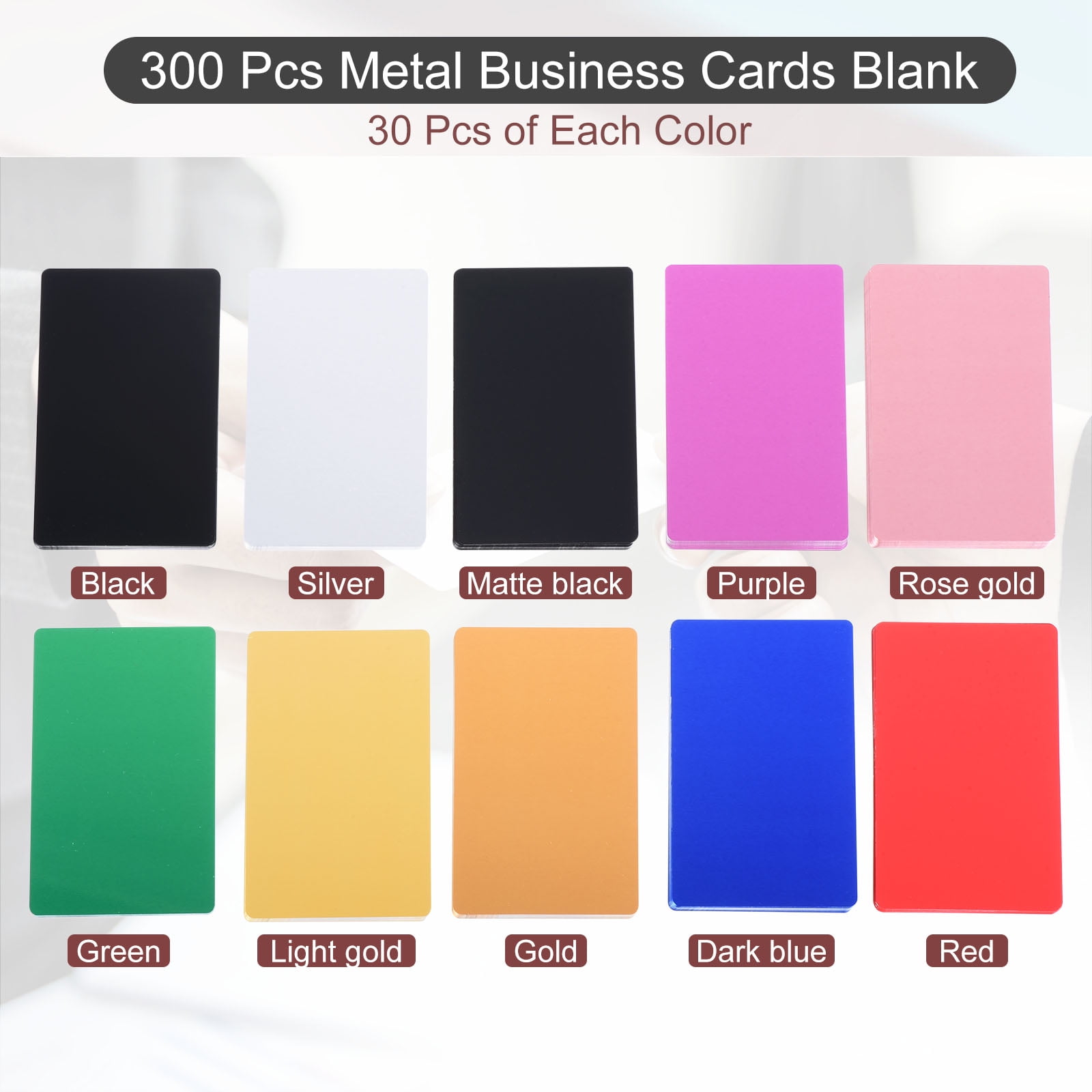 300 Pcs Metal Business Card Blanks - Black & Silver Aluminum Cards For Laser Engraving, 3.4 X 2.1 Inch, 0.01" Thick
