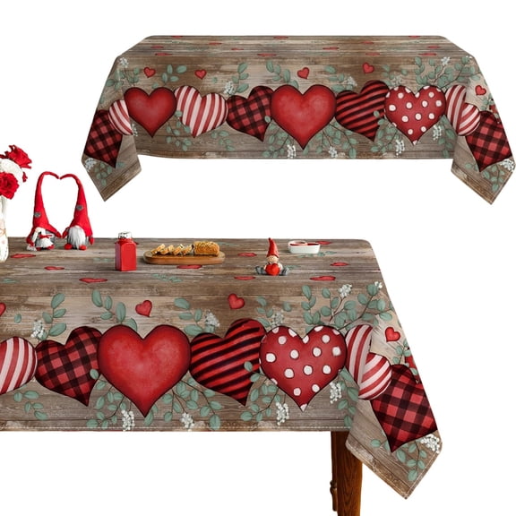 Valentine's Decorations for Home Table Cloth Rectangle, Valentine Day Pink Heart Decor Tablecloths Polyester for Picnic Party Dinner 51x70 Inch