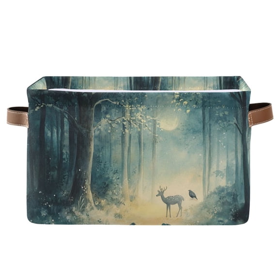 Yayeee Canvas Storage Basket with Handles for Shelves Fabric Bins Closet Organizer, Night Forest Scene