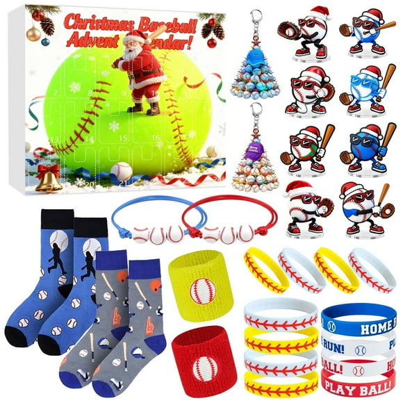 Adornos navideños, regalos navideños, set de regalo de cuenta regresiva para jóvenes entusiastas del béisbol, cajas navideñas