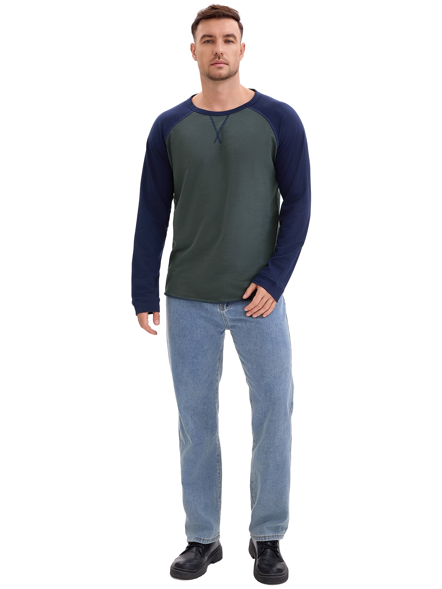 DARING DIVA Men's Long Sleeve Color Block Casual Raglan T-Shirt XL Gray Blue