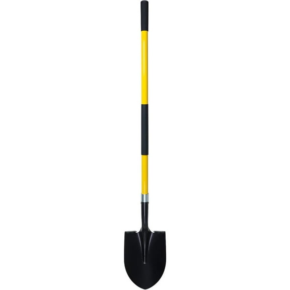 Heavy Duty Gardening Shovel, 56 Inch Round Blade with Fiberglass Handle (Yellow)
