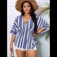 thumbnail image 5 of Camiseta de Verano Holgada de Corta con Cuello en V y Rayas para Mujer, Talla Grande, para Vacaciones Azul XXXL, 5 of 10