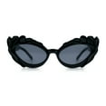 thumbnail image 4 of Womens Floral Thick Plastic Foliage Oval Retro Fashion Plastic Sunglasses All Black, 4 of 8