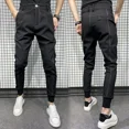 thumbnail image 3 of Pantalones ajustados de talle alto y talla grande para hombre, pantalones con trenzas para hombre, ropa informal fina vintage, ropa de vestir de primera calidad, 3 of 5