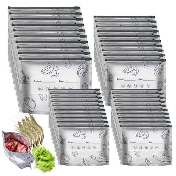 40PCS Reusable Aluminum Foil Sealable Storage Bags, Resealable Vacuum Zipper Pouches for Food, Stand Up Foil Sealable Bags with Label and Zip Lock for Vegetable Fruit Meat