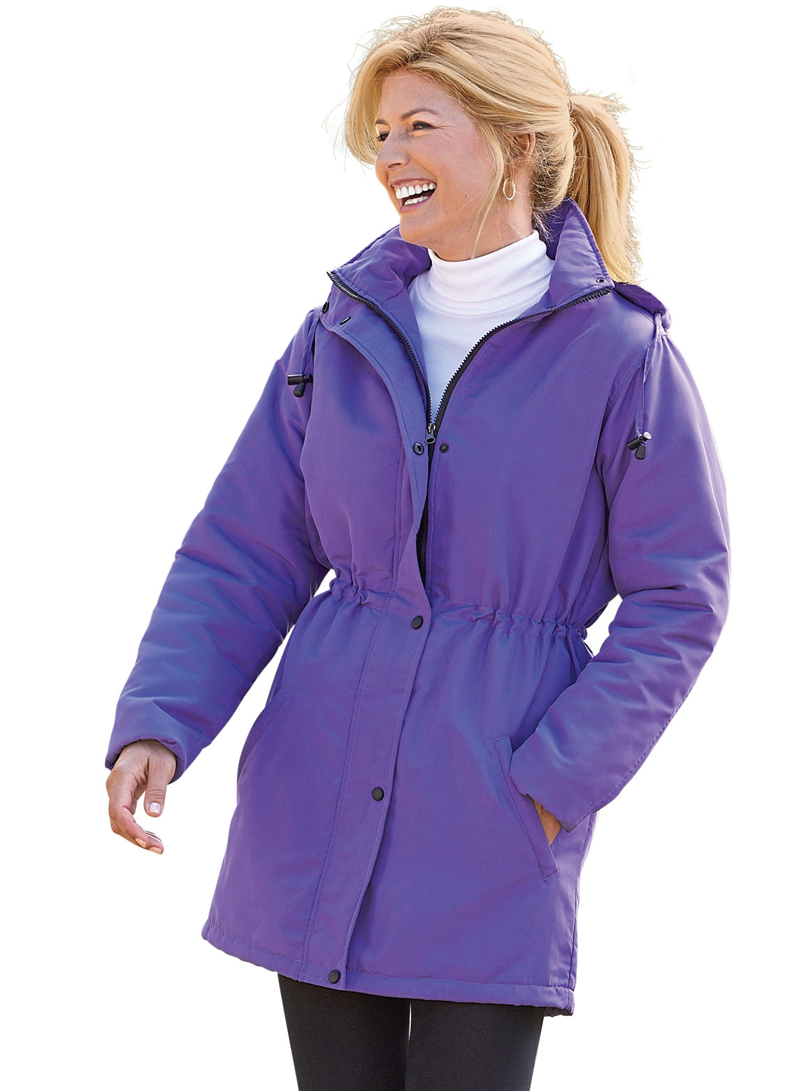 Women's Anorak Jacket Weather Resistant with Zip Up Snap Up Front and Detachable Hood Available in Standard and Plus Sizes - image 1 of 3