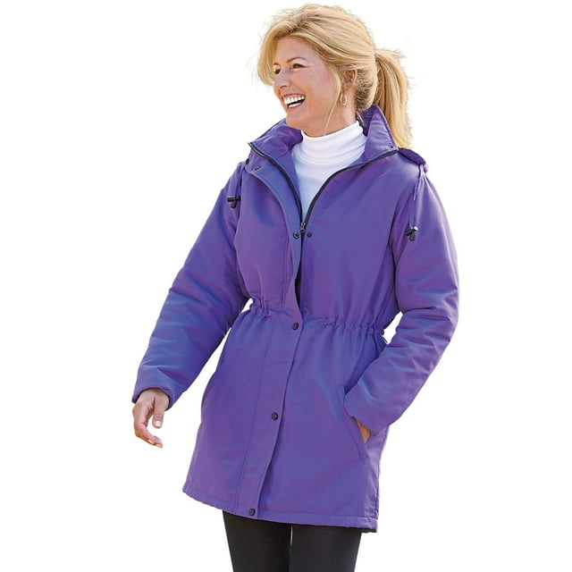 Women's Anorak Jacket Weather Resistant with Zip Up Snap Up Front and Detachable Hood Available in Standard and Plus Sizes