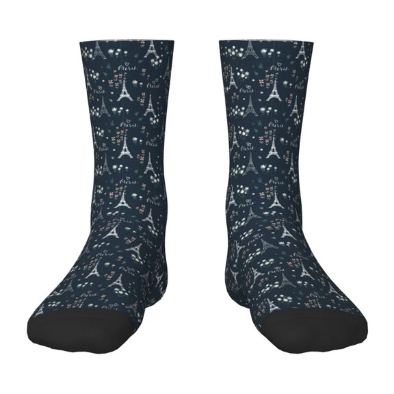 Fuzoiu Romantic Eiffel Tower Print Kids Socks For Boys Girls,Grip Crew Socks with Non Slip,Lightweight Stretch Crew Socks,Toddlers Crew Boot Socks