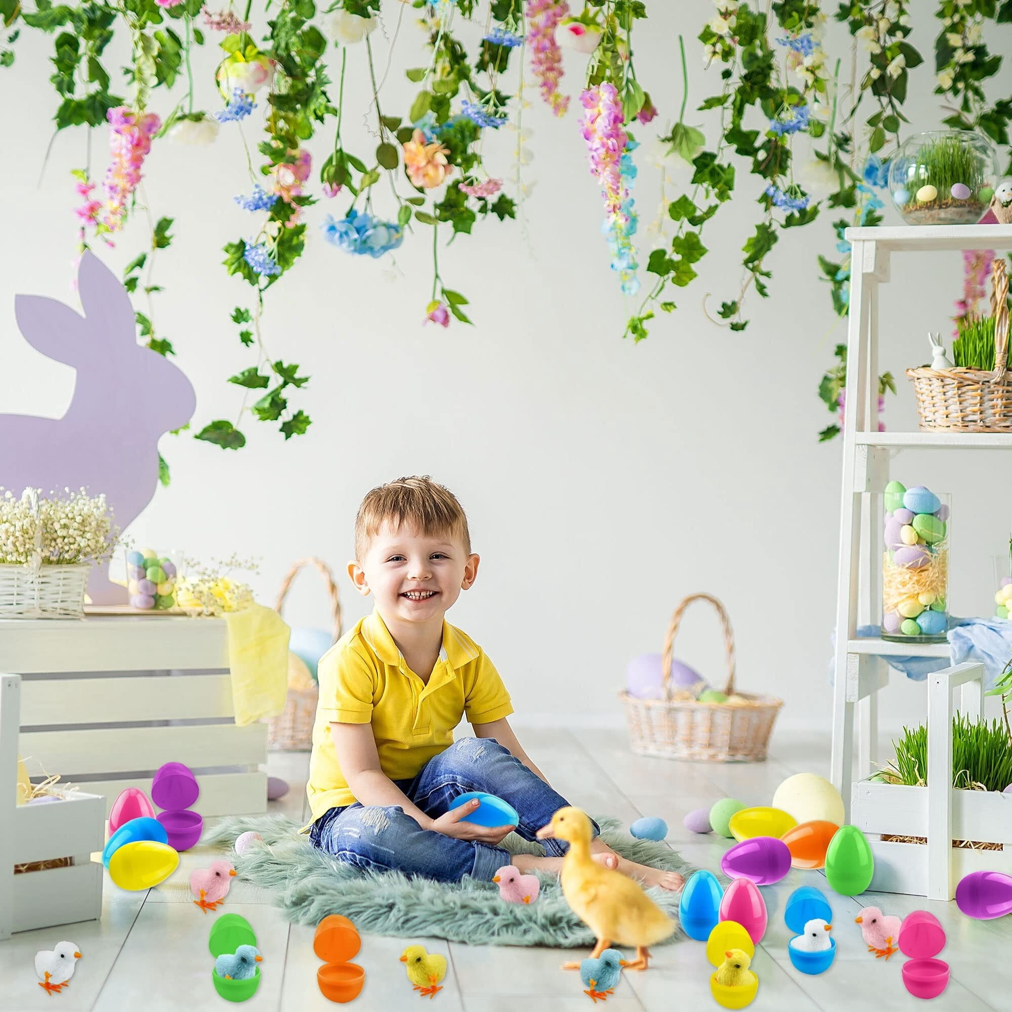 40 Pack Easter Eggs Prefilled Wind Up Plush Wingless Chick Toys for Easter Egg Hunt Game Easter Basket Stuffers Party Supplies