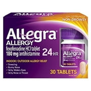 Allegra 24 Hour Allergy Tablets 30 Tablets Long-Lasting Fast-Acting Antihistamine for Noticeable Relief from Indoor and Outdoor Allergy Symptoms