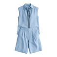 thumbnail image 5 of mihongmao Country Concert Outfits for Ladies Vacation Sets Women's Casual 2 Piece Outfit Long Sleeve Button Down Cardigan and Loose Wide Leg Cargo Pants with Pockets Tracksuit Set Light Blue 2X, 5 of 6