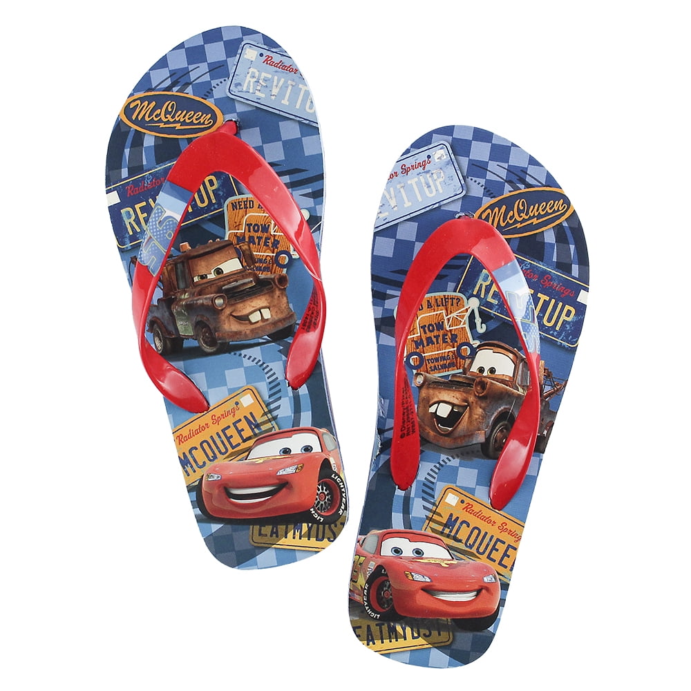 Disney Store Boys Lightning McQueen & Mater - Cars - Flip Flops, Blue, Size  11/12 