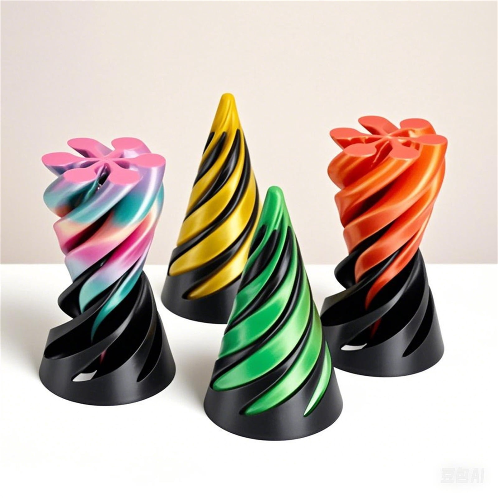 2pc 3D Printed Spiral Fidget  Decompression Spinning Three-Dimensional Structure Fingertip Dual Color Stress Relief  Desk