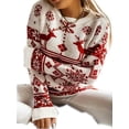 thumbnail image 4 of ORQ Women Christmas Snowflake Printed Loose Stripe Sweater Crew Neck Jacquard Long Sleeve Top, 4 of 4