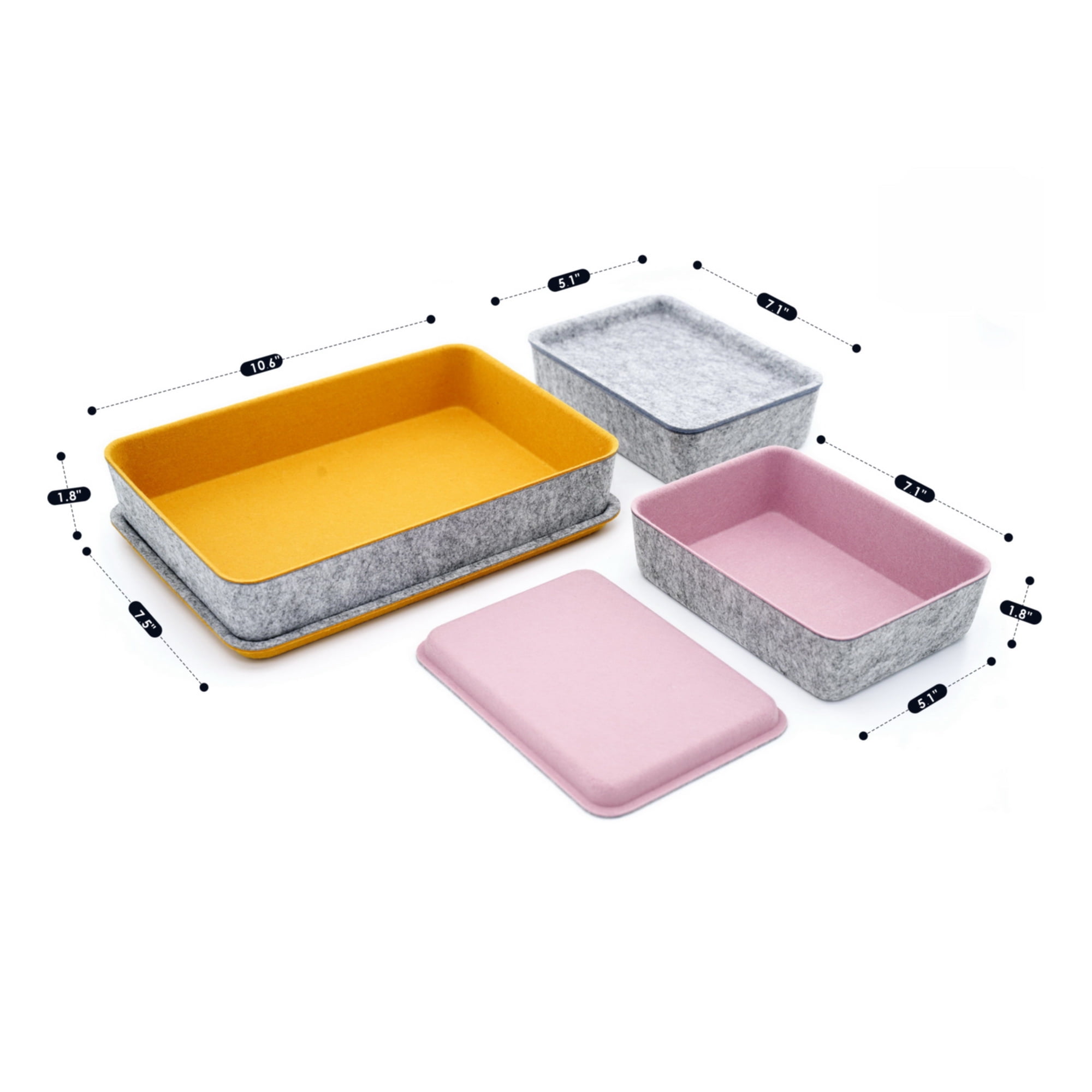 Welaxy Lidded Felt Drawer Organizer Bin with lids Desktop Stackable Organizer Storage box for crafts office supplies pen notes Junk Makeup Stationery Organize 3-Pack (Curry+Dusty rose +Glacier gray)
