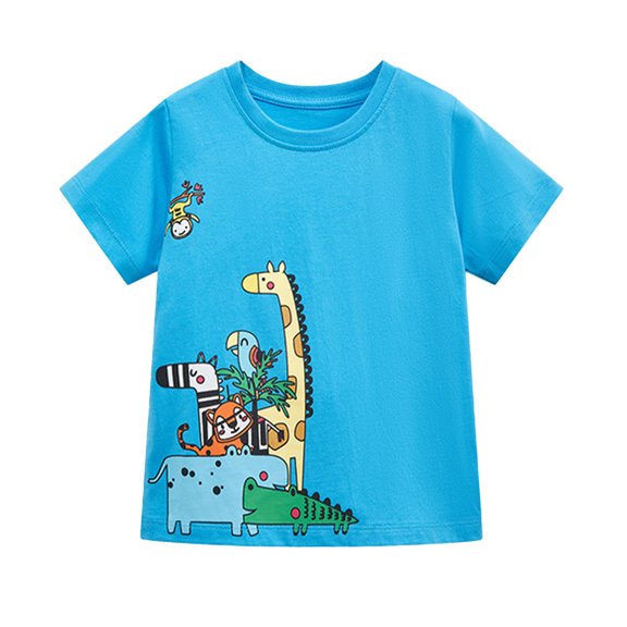 WOLLED Toddler Kids Baby Boys Cartoon T-Shirt Cute Animals Print Short-Sleeve Tops Pullover Casual Tee Shirt for 2-8 Years Old