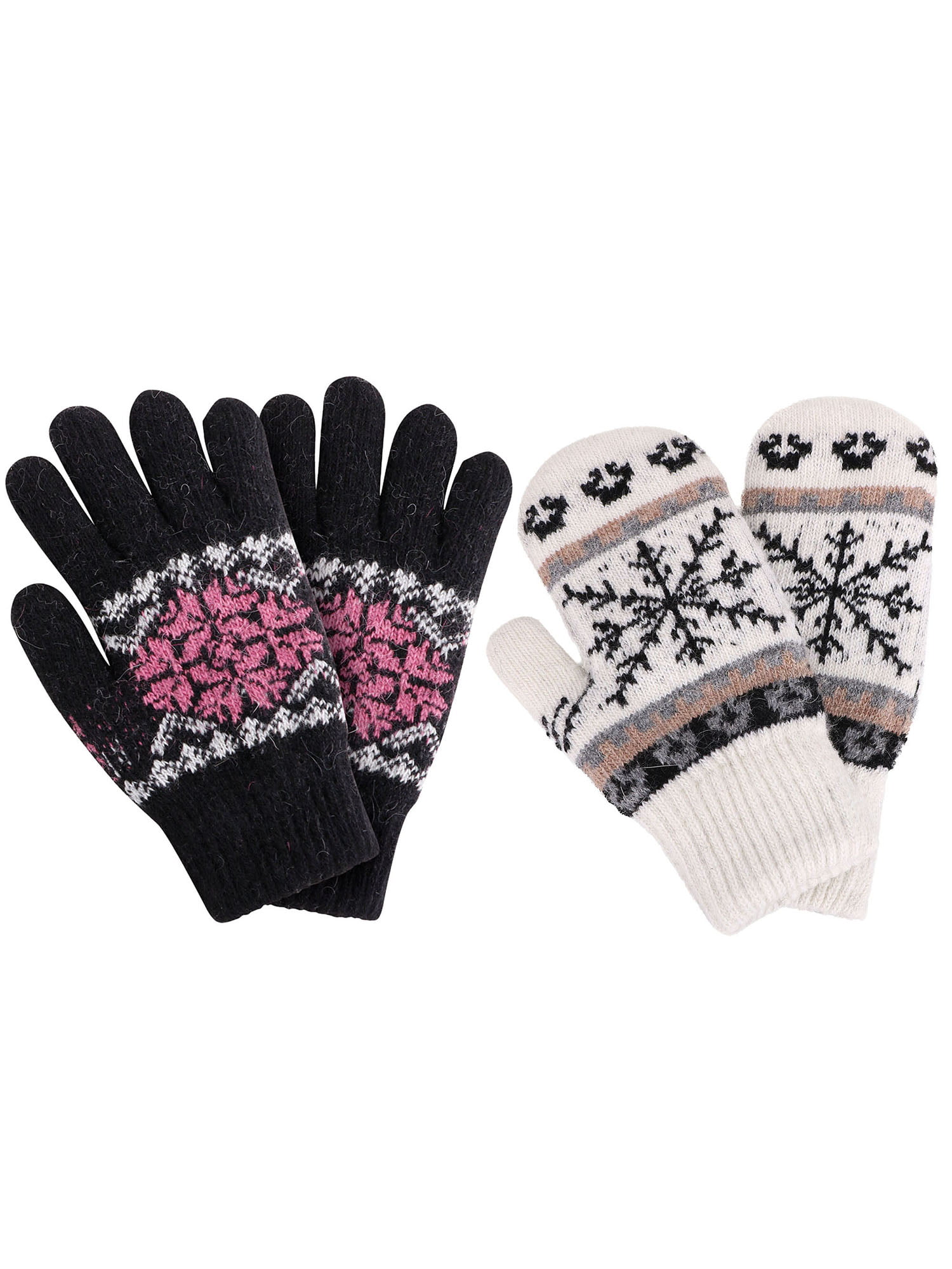 NEW Ladies Winter Mittens Warm Snowflake Fleece Lined Thick Knit Ski Gloves Soft