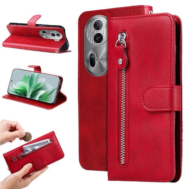 Estuche de Cuero PU con Cierre para OPPO Reno 11 5G , Funda Protectora con Billetera y Correa