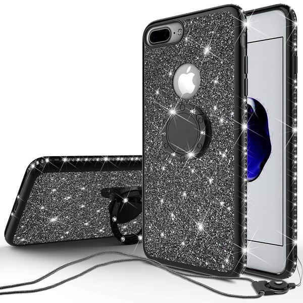 Apple iPhone 7 Plus Case Glitter Cute Phone Case Girls with Kickstand Bling Diamond Rhinestone Bumper Ring Stand Sparkly Luxury Clear Thin Soft