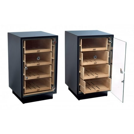 Black Finish Humidor - Manchester Contemporary Upright Counter Display Cigar Humidor - Matte Black Finish - Capacity: 250