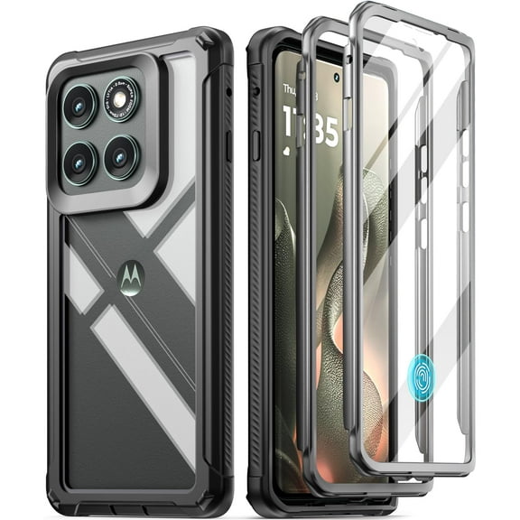 Poetic Guardian Case for Moto Edge 2025 [Not for 2024 Version], Full Body Hybrid Shockproof Cover with Built-in Screen Protector, Black/Clear